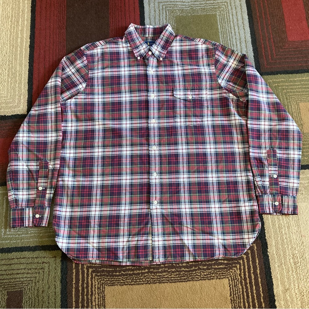 Ralph Lauren Plaid Button Down Shirt Long Sleeve Men's Sz XL Red White Green